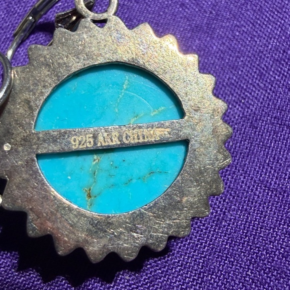 Amy Kahn Russell Sterling Silver Carved Turquoise Rose Dangle Earrings (3) - Picture 5 of 8